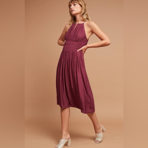 Anthropologie Smocked Halter Midi Dress - Picture 2 of 8